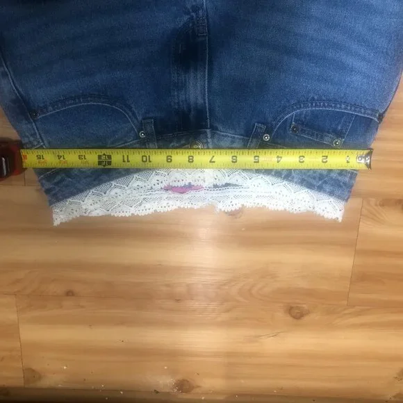 Edikted Wide Leg Jeans, Blue Washed Denim High Lace Trim "S" - Picture 7 of 12